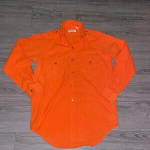 L L Bean Vintage 1960s Shirt Mens L Blaze  Orange Button Up Hunting Classic